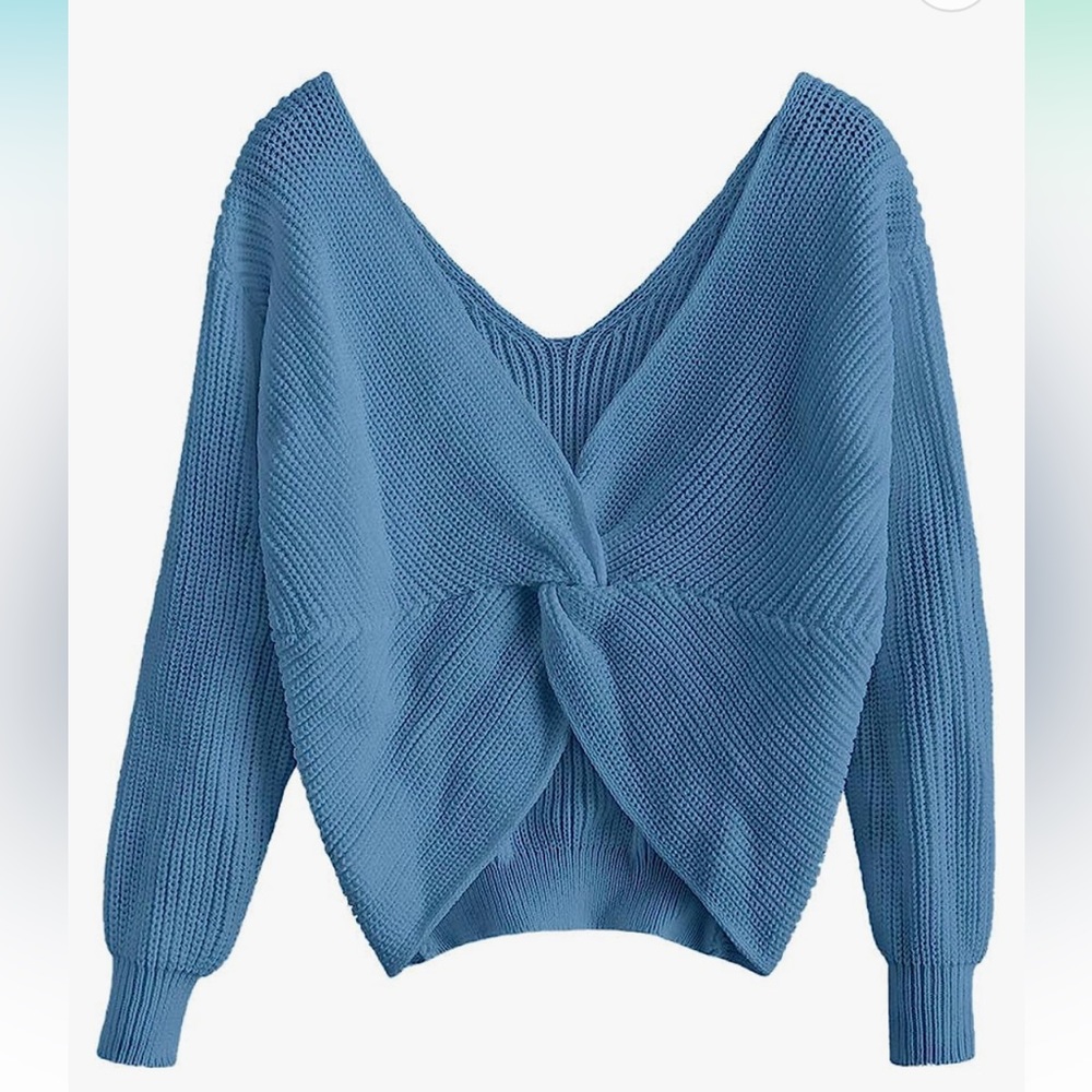 Zaful Women’s V Neck Twisted Back Sweater